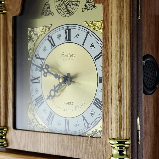 Alt view image 2 of 9 - Bedford Clock Collection Classic Golden Oak Chiming Wall Clock With Swinging Pendulum