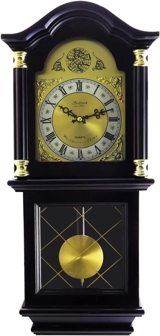 Alt view image 3 of 10 - Bedford Clock Collection Antique Mohogany Cherry Oak Chiming Wall Clock with Roman Numeral