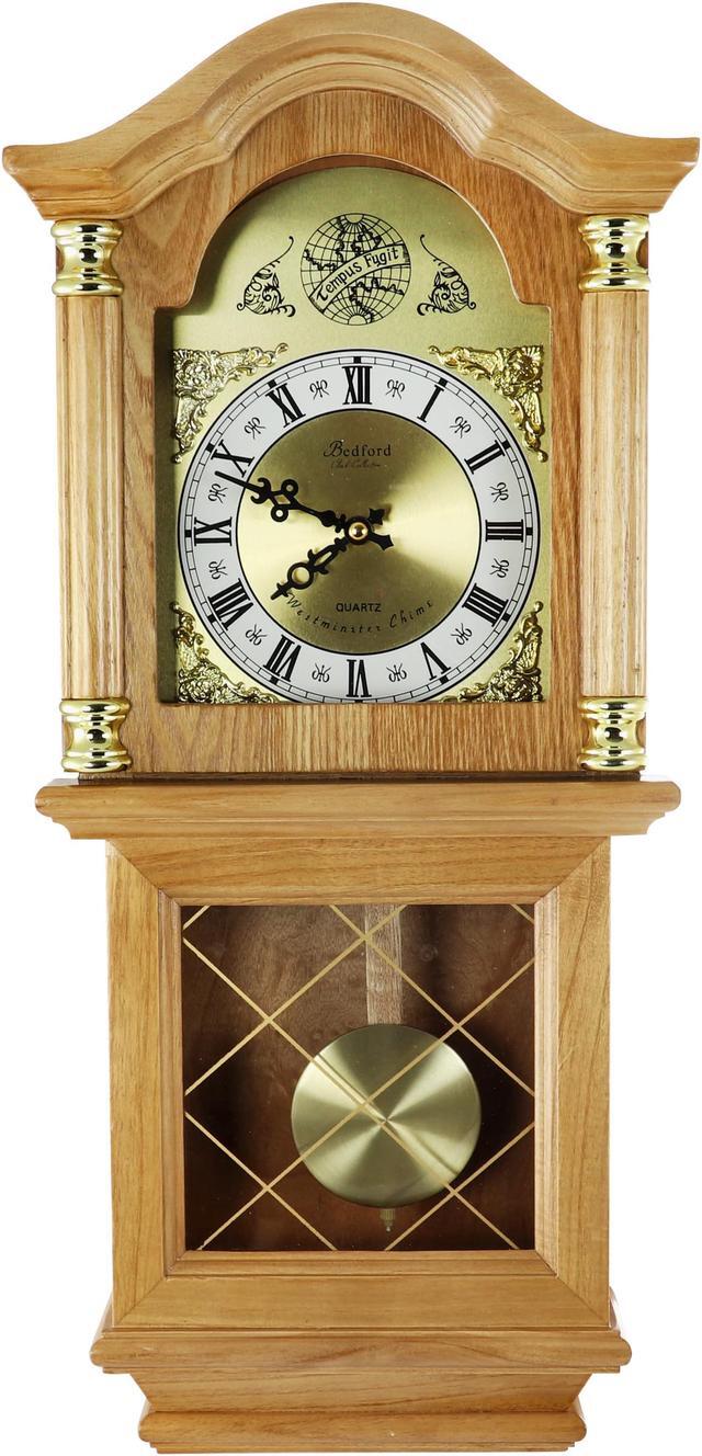 Alt view image 5 of 9 - Bedford Clock Collection Classic Golden Oak Chiming Wall Clock With Swinging Pendulum
