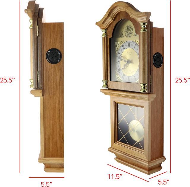 Alt view image 6 of 9 - Bedford Clock Collection Classic Golden Oak Chiming Wall Clock With Swinging Pendulum