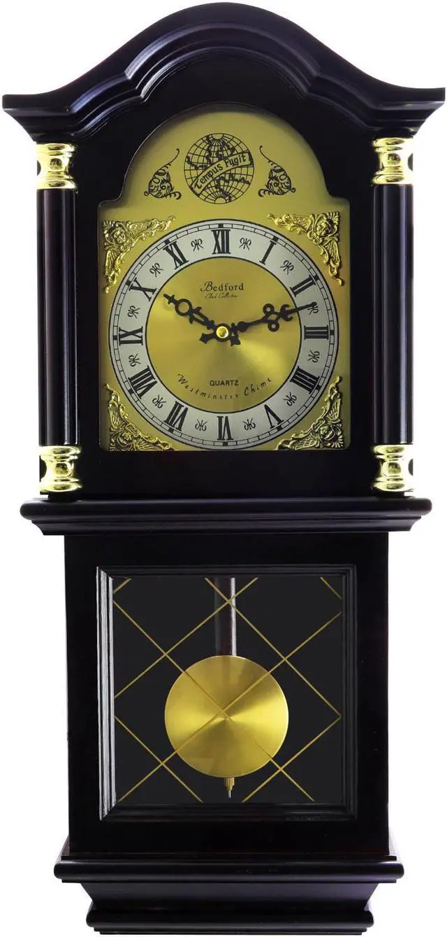 Alt view image 7 of 10 - Bedford Clock Collection Antique Mohogany Cherry Oak Chiming Wall Clock with Roman Numeral