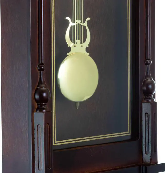 Alt view image 7 of 8 - Bedford Clock Collection 31" Antique Mahogany Cherry Oak Chiming Wall Clock with Roman Numerals