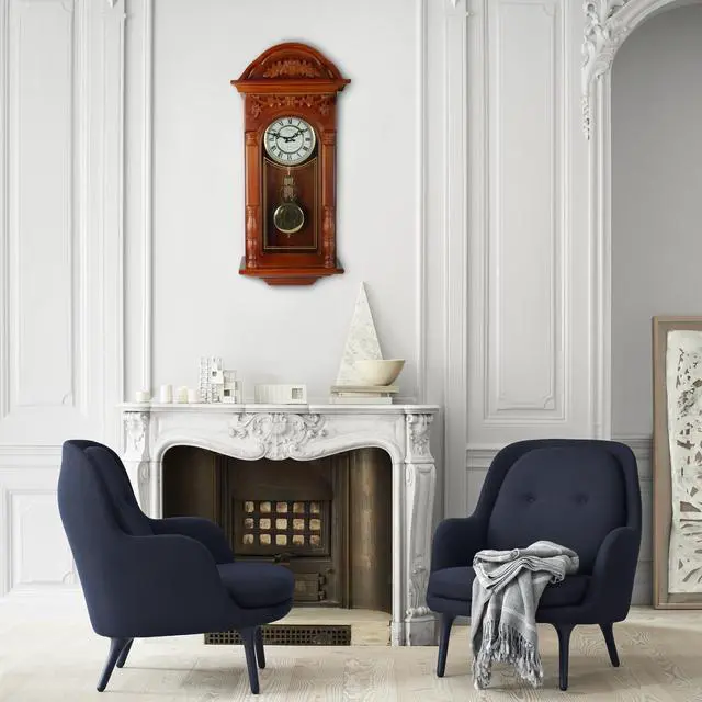 Alt view image 6 of 11 - Bedford Clock Collection 27.5" Antique Chiming Wall Clock with Roman Numerals in a Padauk Oak Finish