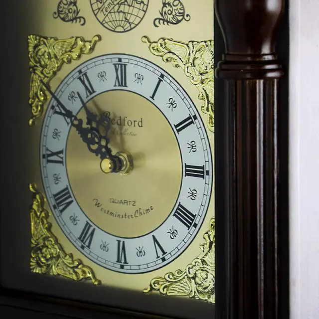 Alt view image 4 of 8 - Bedford Clock Collection 25.5" Antique Mahogany Cherry Oak Chiming Wall Clock with Roman Numerals