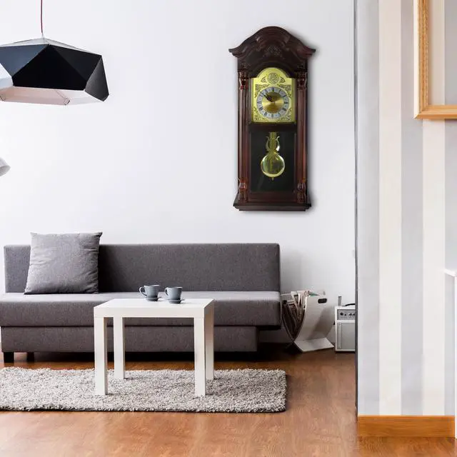 Alt view image 5 of 8 - Bedford Clock Collection 25.5" Antique Mahogany Cherry Oak Chiming Wall Clock with Roman Numerals