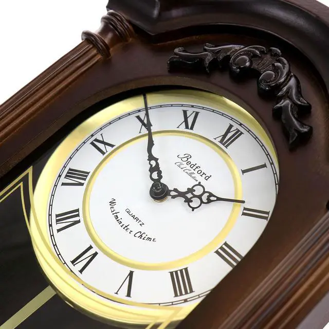 Alt view image 4 of 8 - Bedford Clock Collection Noah 22 Inch Chestnut Wood Chiming Pendulum Wall Clock
