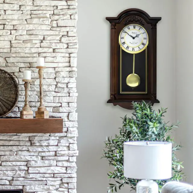 Alt view image 6 of 8 - Bedford Clock Collection Noah 22 Inch Chestnut Wood Chiming Pendulum Wall Clock