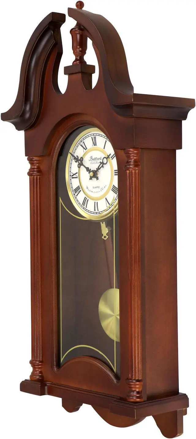 Alt view image 2 of 7 - Bedford Clock Collection Redwood Tambour Mantel Clock with Chimes