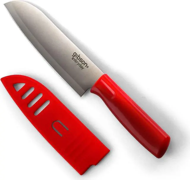 Alt view image 7 of 7 - Gibson Everyday Grantville 4 Piece 6 Inch Santoku Knife with Sheath in Assorted Colors