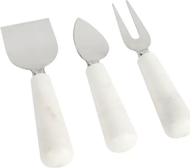 Alt view image 2 of 7 - Laurie Gates California Designs Marble and Stainless Steel 3 Piece Cheese Knife Set in White