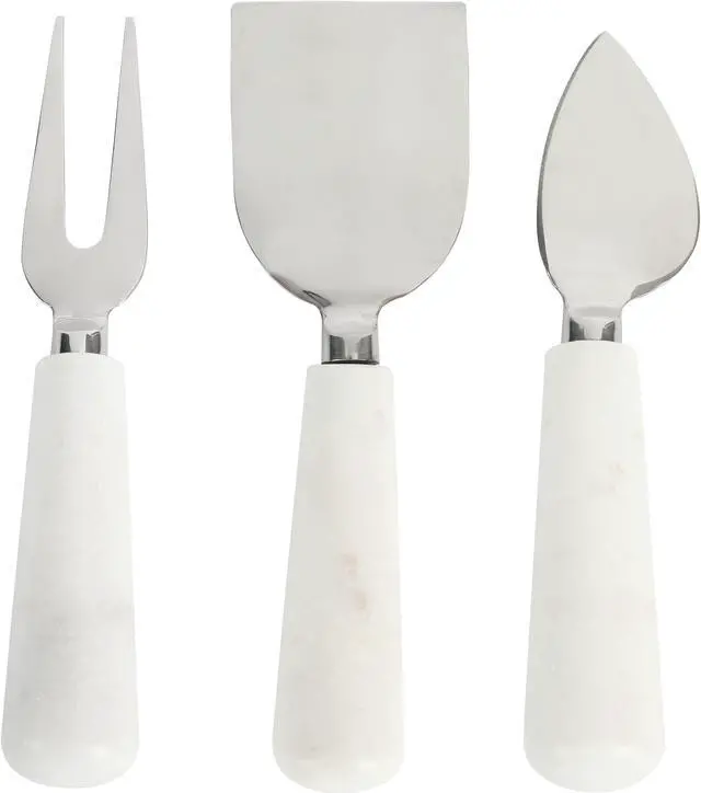 Main image of Laurie Gates California Designs Marble and Stainless Steel 3 Piece Cheese Knife Set in White