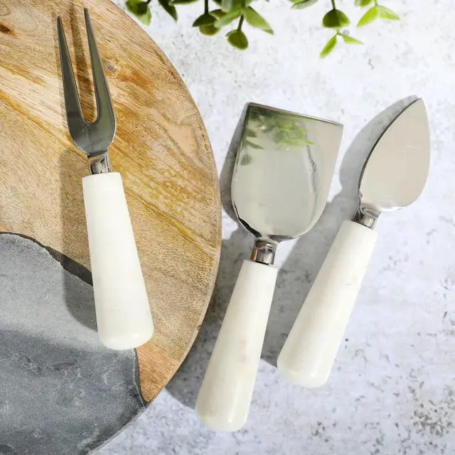 Alt view image 6 of 7 - Laurie Gates California Designs Marble and Stainless Steel 3 Piece Cheese Knife Set in White