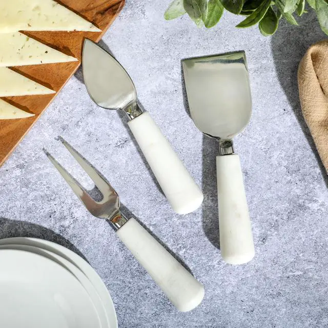 Alt view image 7 of 7 - Laurie Gates California Designs Marble and Stainless Steel 3 Piece Cheese Knife Set in White