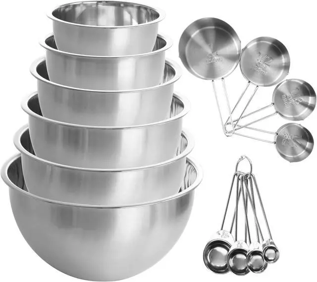 Alt view image 2 of 8 - MegaChef 14 Piece Stainless Steel Measuring Cup and Spoon Set with Mixing Bowls