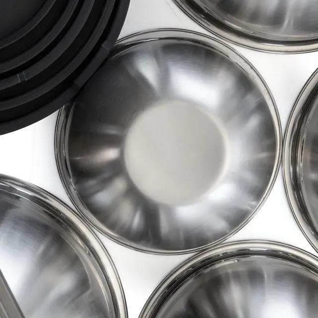 Alt view image 5 of 8 - Megachef Stackable Mixing Bowl Set with Lids, 5 Piece Assorted Size, Silver Chrome