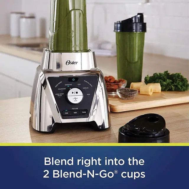 Alt view image 5 of 8 - oster blstts-cb2-000 pro blender with texture select settings, 2 blend-n-go cups and tritan jar, 64 ounces, brushed nickel