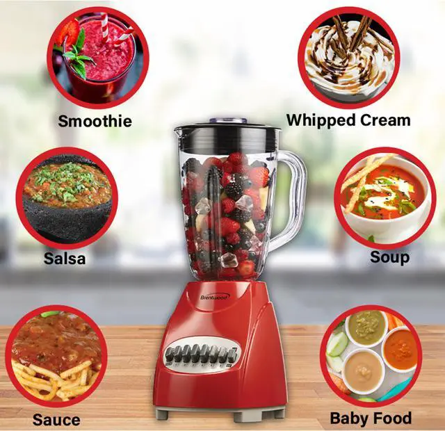 Alt view image 8 of 8 - Brentwood Appliances JB-220R 50-Ounce 12-Speed + Pulse Electric Blender with Plastic Jar (Red)