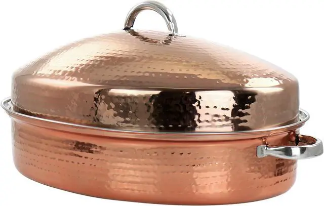 Main image of Gibson Home Radiance 17.5 Inch Stainless Steel Copper Plated Oval Roaster with Lid and Roasting Rack