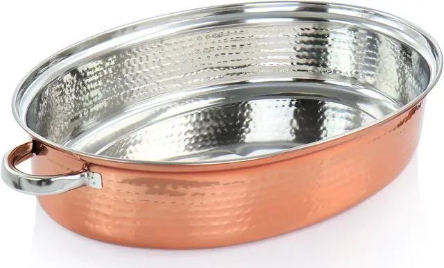 Alt view image 3 of 7 - Gibson Home Radiance 17.5 Inch Stainless Steel Copper Plated Oval Roaster with Lid and Roasting Rack