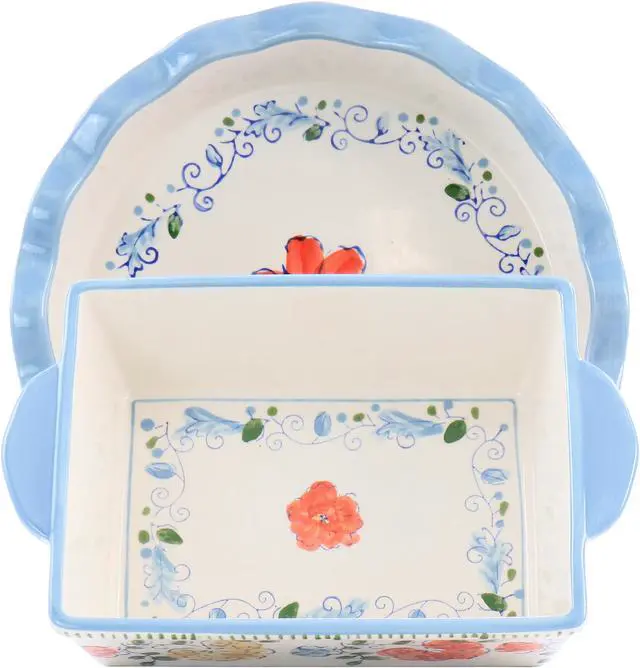 Main image of Gibson Elite Anaya 2 Piece Stoneware Bakeware Set with Hand Painted Designs