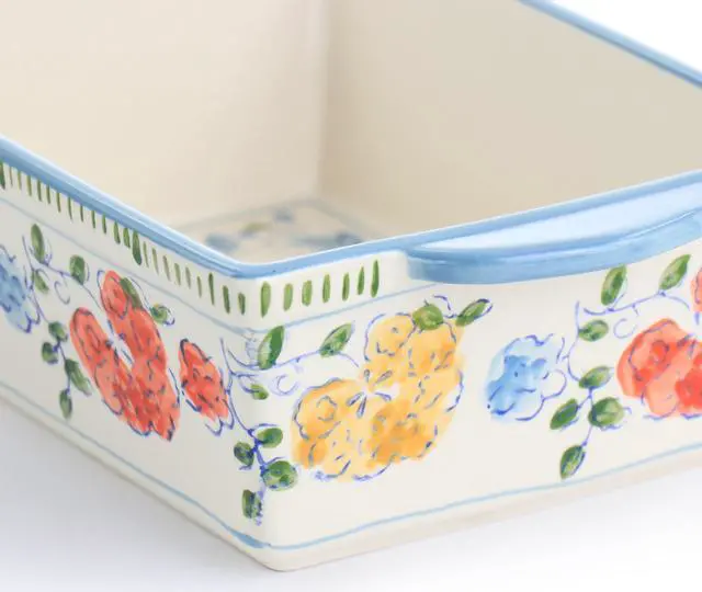 Alt view image 6 of 7 - Gibson Elite Anaya 2 Piece Stoneware Bakeware Set with Hand Painted Designs