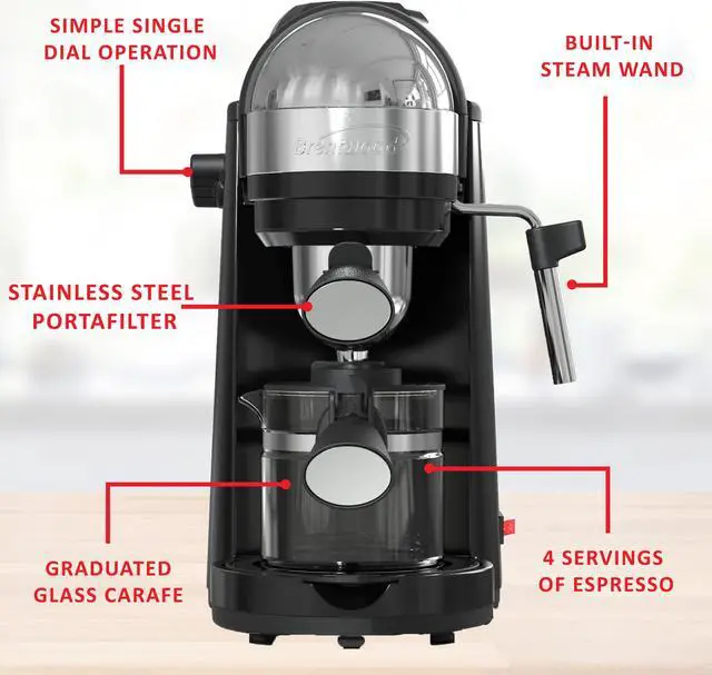 Alt view image 16 of 20 - Brentwood 800 Watt Cappuccino Brewer and Espresso Maker w/ Frothing Wand, Black