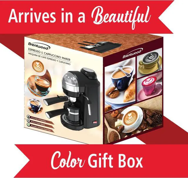 Alt view image 17 of 20 - Brentwood 800 Watt Cappuccino Brewer and Espresso Maker w/ Frothing Wand, Black