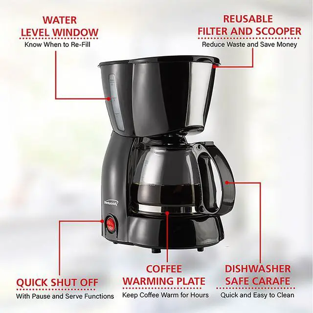 Alt view image 6 of 9 - Brentwood TS-213BK White 4 Cups Coffee Maker, White