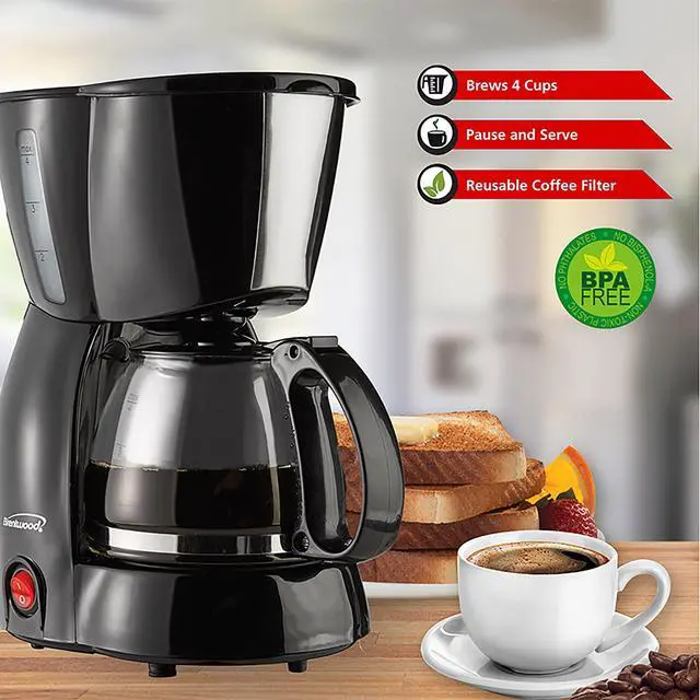Alt view image 7 of 9 - Brentwood TS-213BK White 4 Cups Coffee Maker, White