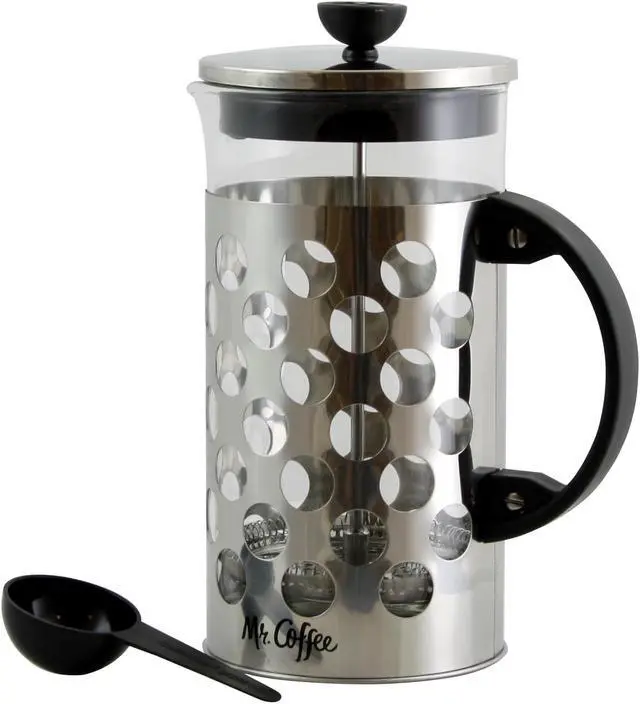 Alt view image 5 of 10 - Mr. Coffee Table Ware - 1 quart Coffee Press - Glass Carafe, Stainless Steel Filter, Stainless Steel Lid - Brewing - Dishwasher Safe - Black, Stainless Steel