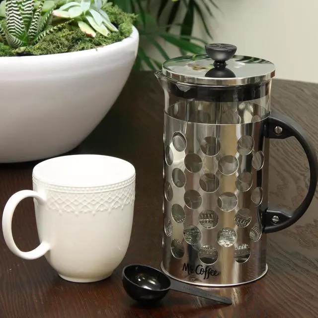 Alt view image 7 of 10 - Mr. Coffee Table Ware - 1 quart Coffee Press - Glass Carafe, Stainless Steel Filter, Stainless Steel Lid - Brewing - Dishwasher Safe - Black, Stainless Steel