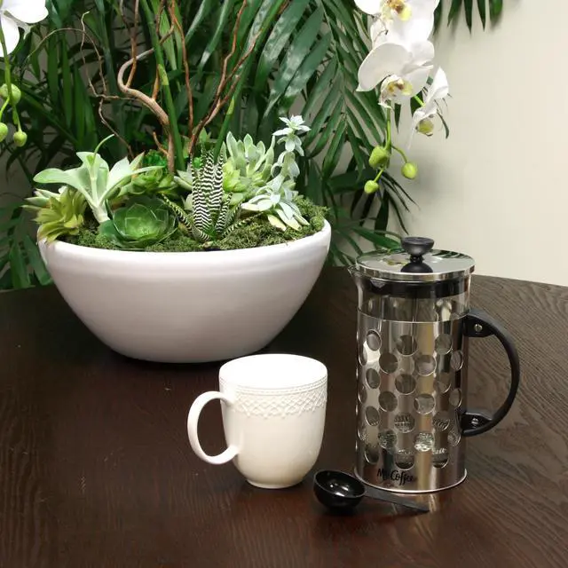 Alt view image 8 of 10 - Mr. Coffee Table Ware - 1 quart Coffee Press - Glass Carafe, Stainless Steel Filter, Stainless Steel Lid - Brewing - Dishwasher Safe - Black, Stainless Steel