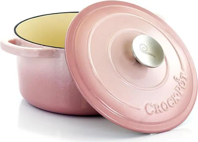 Alt view image 2 of 8 - Crock-Pot Artisan 2 Piece 3 Quarts Enamled Cast Iron Dutch Oven in Blush Pink