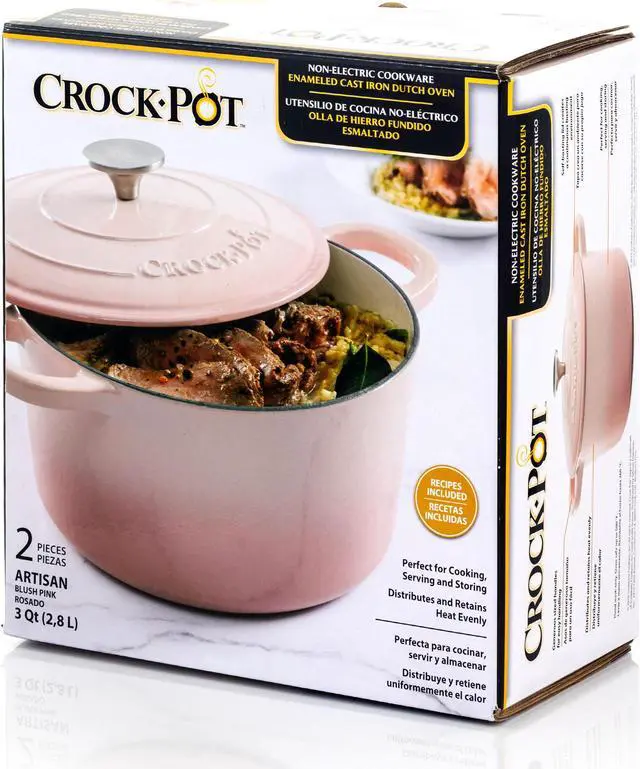 Alt view image 5 of 8 - Crock-Pot Artisan 2 Piece 3 Quarts Enamled Cast Iron Dutch Oven in Blush Pink