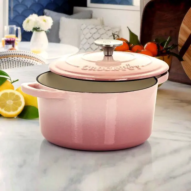 Alt view image 7 of 8 - Crock-Pot Artisan 2 Piece 3 Quarts Enamled Cast Iron Dutch Oven in Blush Pink