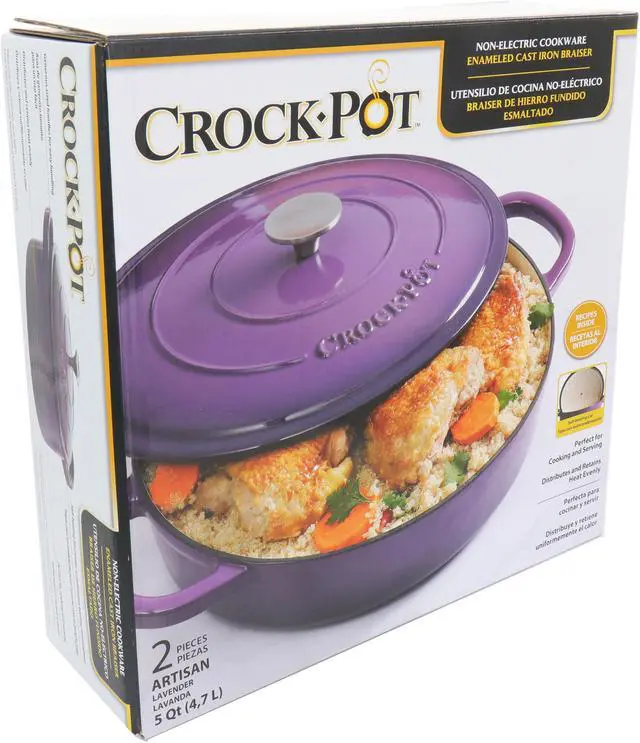 Alt view image 6 of 8 - Crock-Pot Artisan 2 Piece 5 Quart Enameled Cast Iron Braiser with Lid in Lavender
