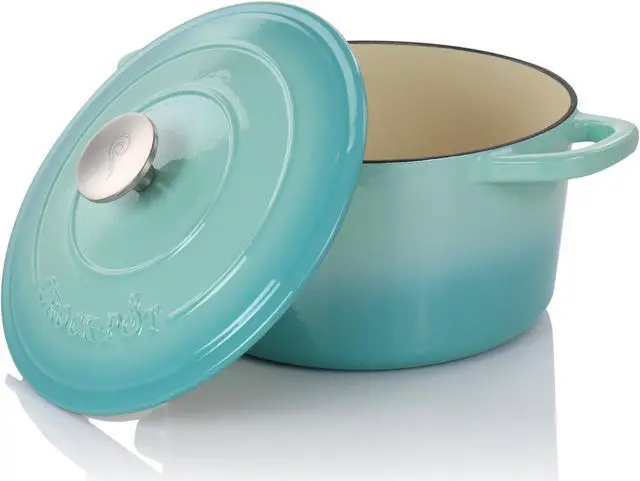 Alt view image 2 of 7 - Crock-Pot Artisan 2 Piece 5 Quarts Enameled Cast Iron Dutch Oven in Aqua Blue