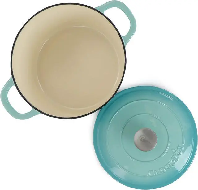 Alt view image 3 of 7 - Crock-Pot Artisan 2 Piece 5 Quarts Enameled Cast Iron Dutch Oven in Aqua Blue