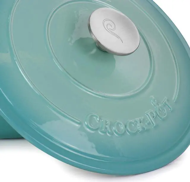 Alt view image 6 of 7 - Crock-Pot Artisan 2 Piece 5 Quarts Enameled Cast Iron Dutch Oven in Aqua Blue