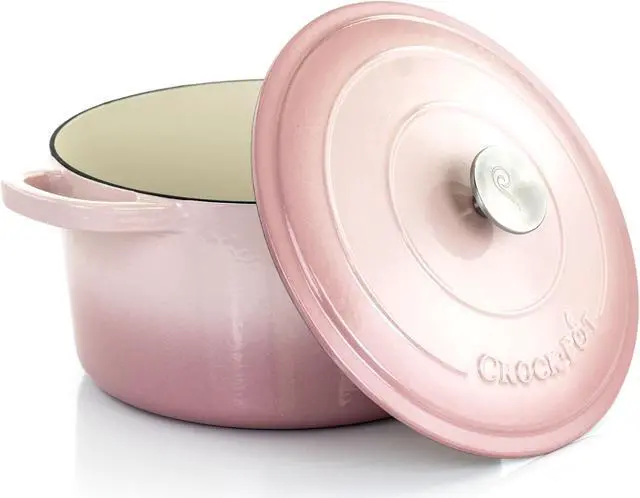 Alt view image 2 of 7 - Crock-Pot Artisan 2 Piece 7 Quarts Enamled Cast Iron Dutch Oven in Blush Pink