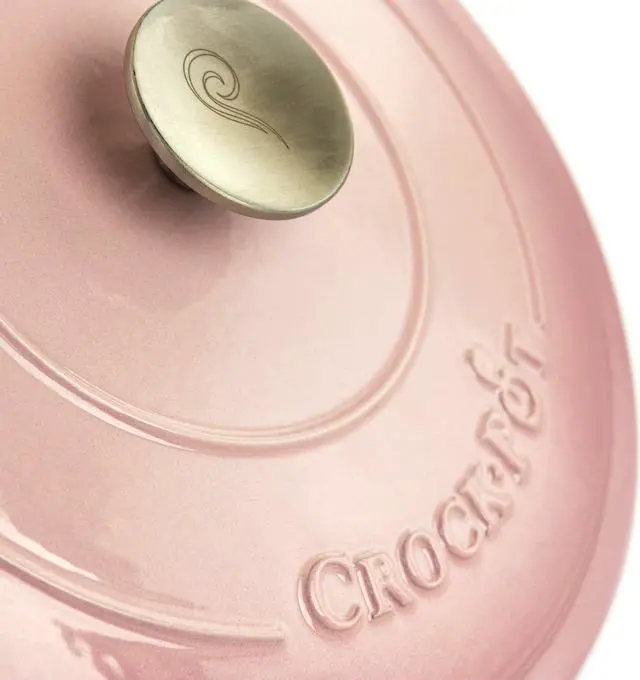 Alt view image 7 of 7 - Crock-Pot Artisan 2 Piece 7 Quarts Enamled Cast Iron Dutch Oven in Blush Pink