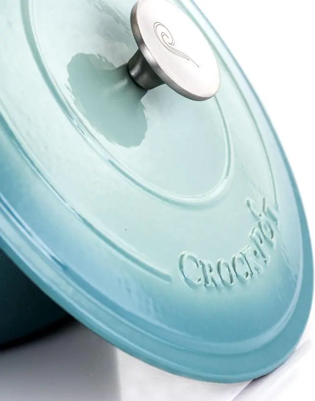 Alt view image 6 of 8 - Crock-Pot Artisan 2 Piece 7 Quarts Enamled Cast Iron Dutch Oven in Aqua Blue