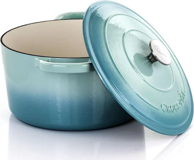 Alt view image 2 of 8 - Crock-Pot Artisan 2 Piece 7 Quarts Enamled Cast Iron Dutch Oven in Aqua Blue