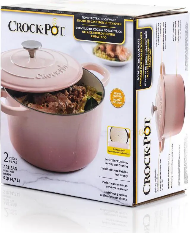 Alt view image 5 of 9 - Crock-Pot Artisan 2 Piece 5 Quarts Enamled Cast Iron Dutch Oven in Blush Pink