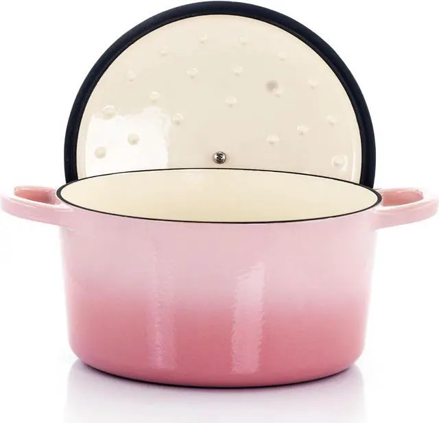 Alt view image 3 of 9 - Crock-Pot Artisan 2 Piece 5 Quarts Enamled Cast Iron Dutch Oven in Blush Pink