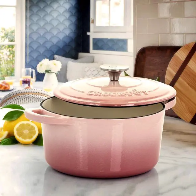 Alt view image 7 of 9 - Crock-Pot Artisan 2 Piece 5 Quarts Enamled Cast Iron Dutch Oven in Blush Pink