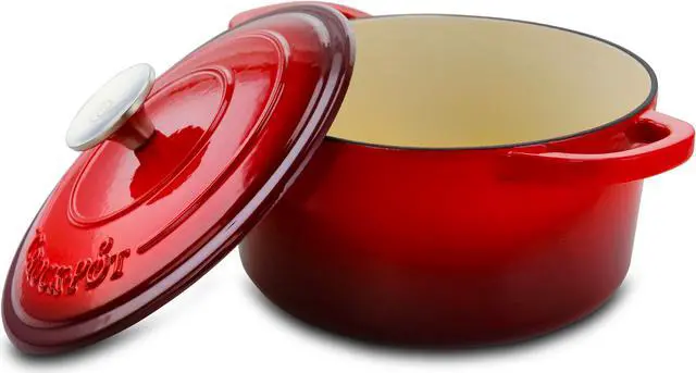 Alt view image 6 of 7 - Crock-pot Artisan 3 Quart Enameled Cast Iron Casserole with Lid in Gradient Red