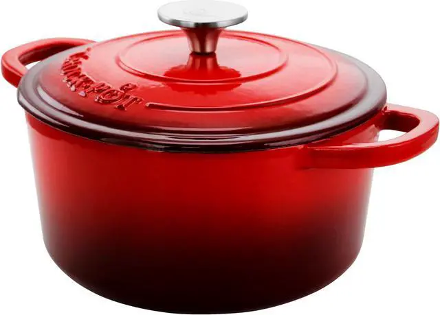 Alt view image 7 of 7 - Crock-pot Artisan 3 Quart Enameled Cast Iron Casserole with Lid in Gradient Red