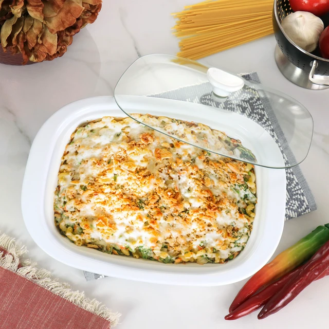 Alt view image 6 of 6 - Gibson Elite Gracious Dining 2.7 Quart Stoneware Casserole in White with Glass Lid