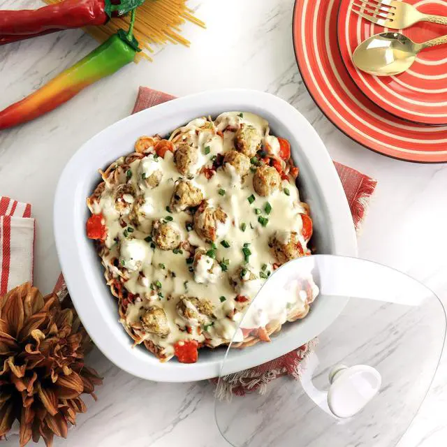 Alt view image 6 of 7 - Gibson Elite Gracious Dining 1.9 Quart Stoneware Casserole in White with Glass Lid